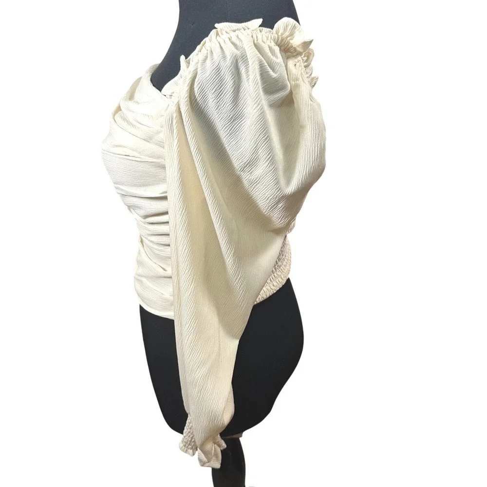 ASTR‎ Cream Ruched Top Womens S Milkmaid Blouse Puff Sleeve Cottagecore Coquette